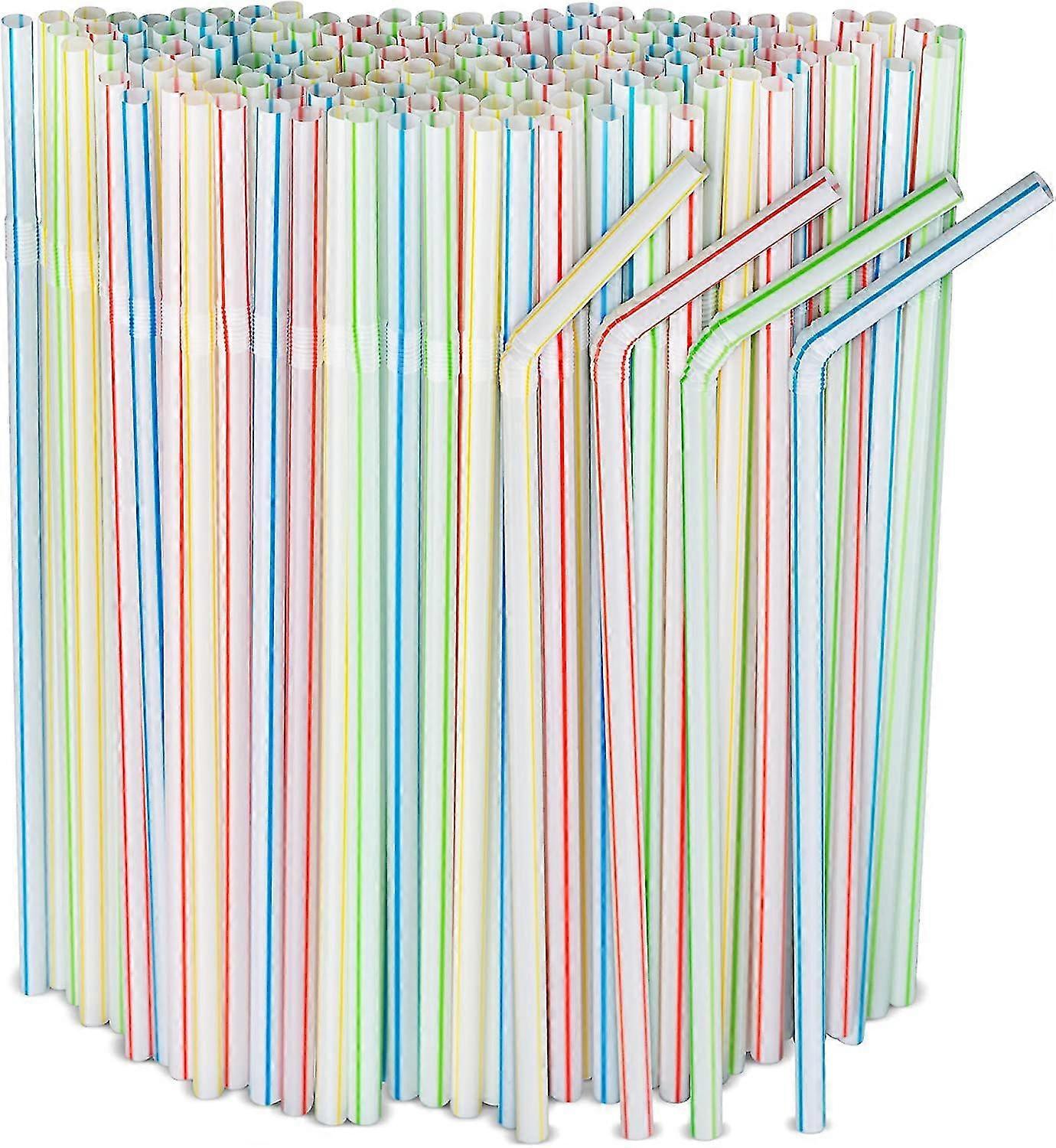 250 Pack of Disposable Striped Plastic Drinking Straws in Assorted Colors - 8 Inches Tall, Ideal for Various Occasions