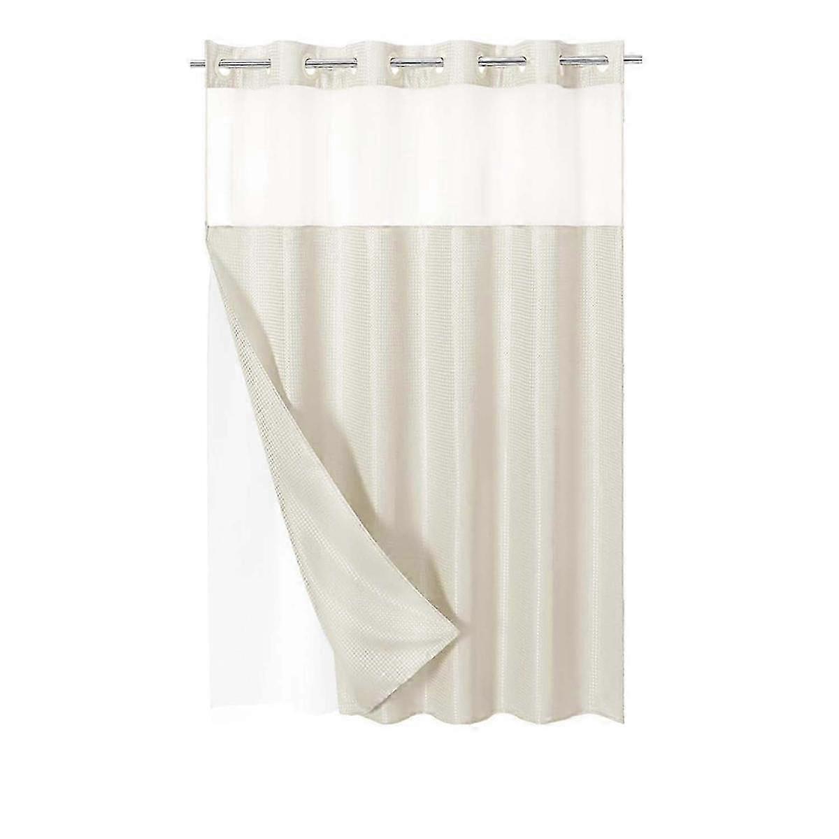 Waffle-Weave Shower Curtain Set with Snap-in Fabric Liner for Bathroom, Hotel Style with Mesh Top Window