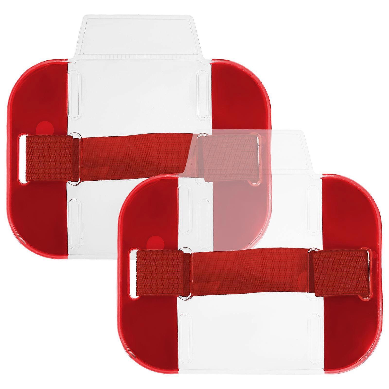 Arm Badge Holders with Adjustable Bands Transparent ID Card Covers for Security, Emergency, Office, Use Bright Red Protective Design