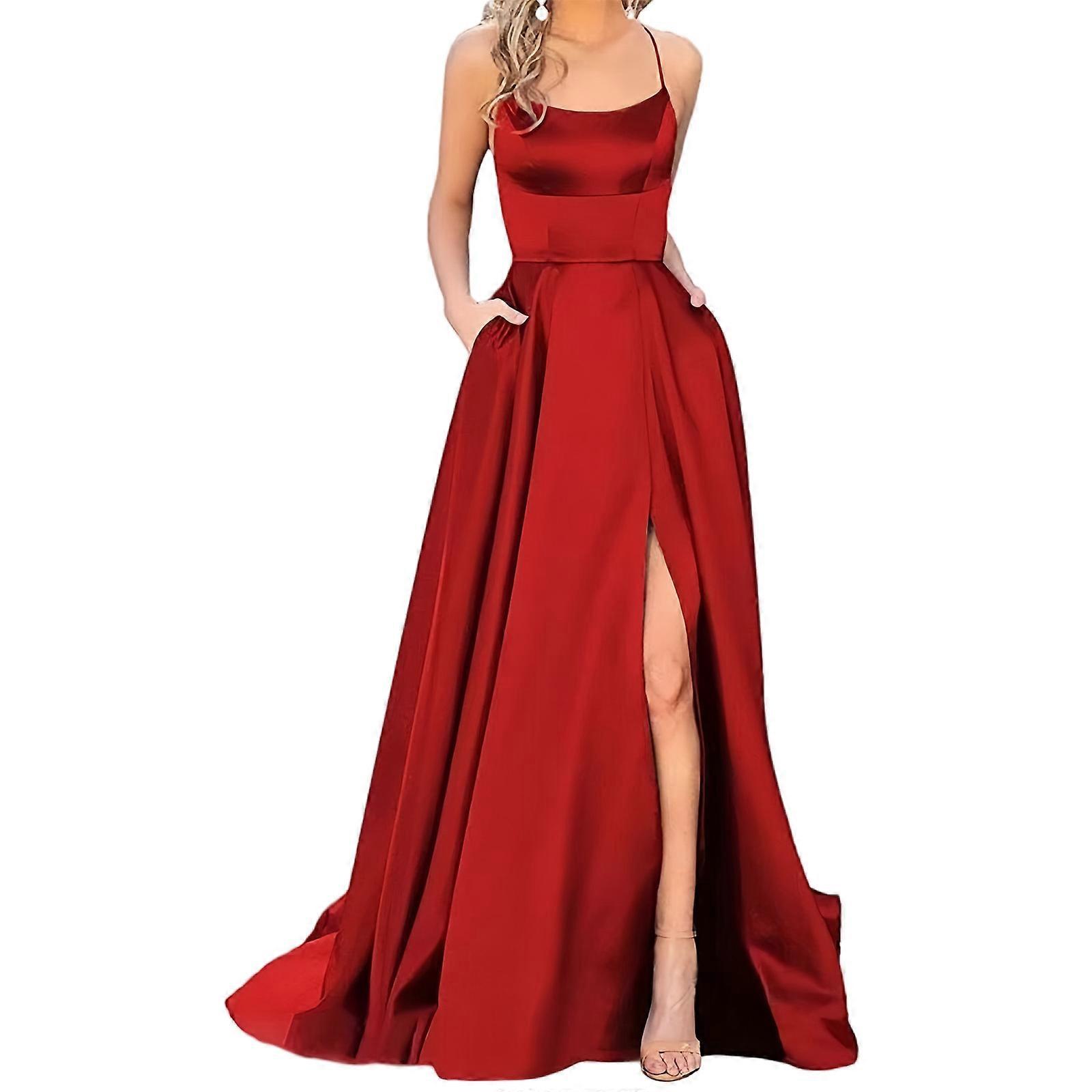 Women's Elegant Long Evening Dresses with Pockets Strappy Backless  Spaghetti Strap Prom Dress Cocktail Party Dress Red M | Fruugo IE