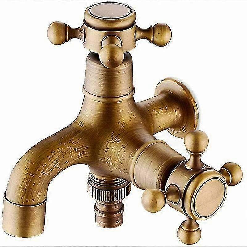 Antikk messing finish veggmontert hagekran med doble uttak, ergonomisk design og lang levetid, klassisk luksusstil, dobbelt krysshåndtak