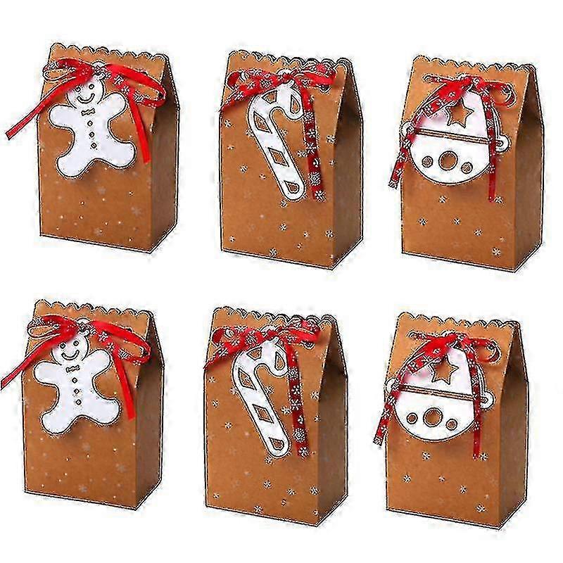 6 יחידות חום נייר סוכריות עוגיות חבילת חג המולד קופסאות נייר מתנות קופסאות אריזה חום בהיר SZRH A-F