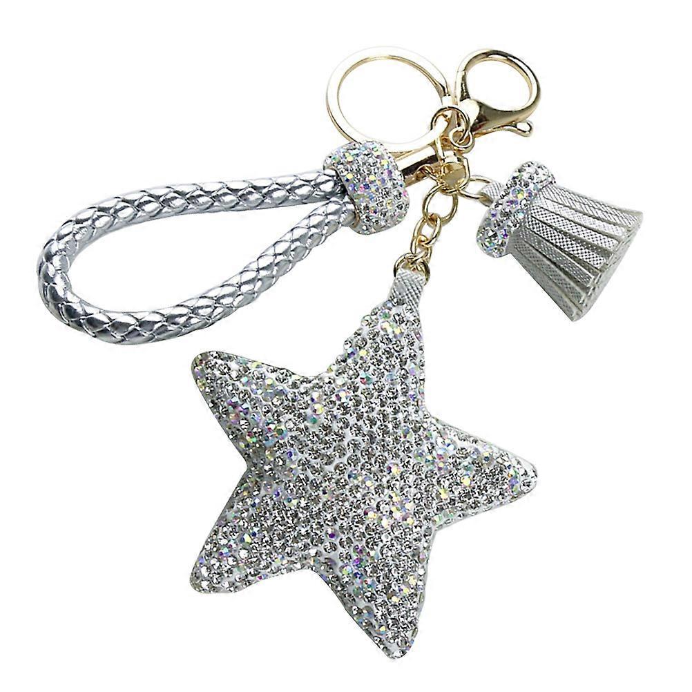 Purse Keychain Charm Rhinestone Keychain Wristlet Star Keychain present Pentagram Design Family Friends 16x8x2cm Silver Pu Crystal 1Pack