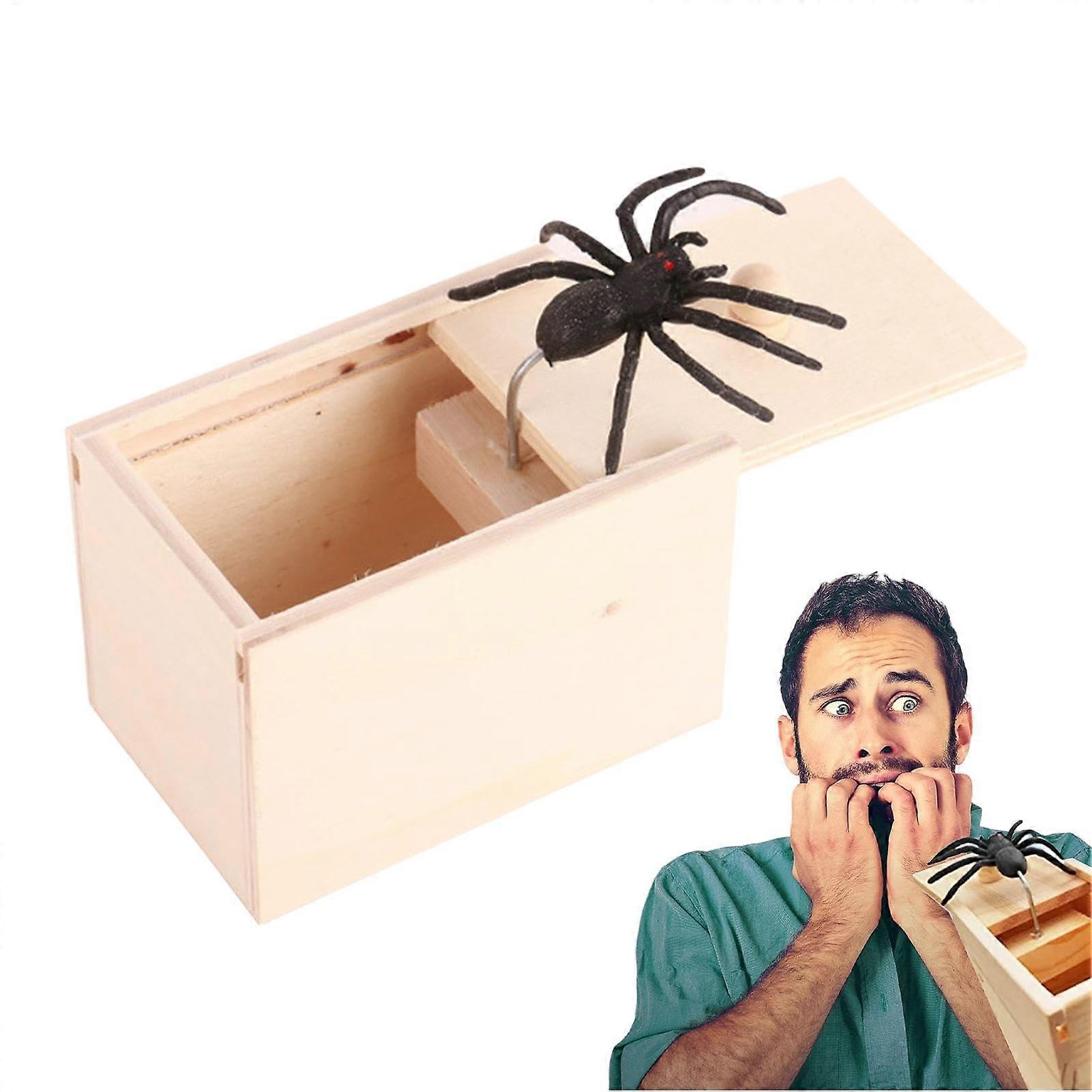Spider in a Box Prank Toy - Realistic Soft Rubber Spider in Handmade Wooden Box, Funny Scare Trick for All Ages