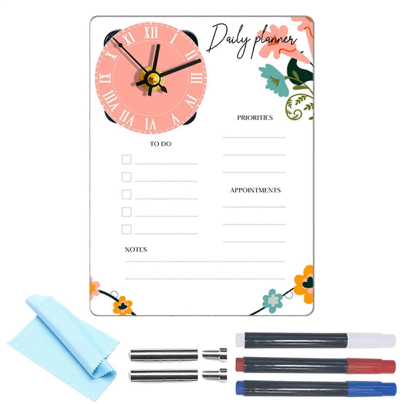 Clear Desktop Planner Board, Acrylic Memo Board with Clock for Workplace, Home CC250