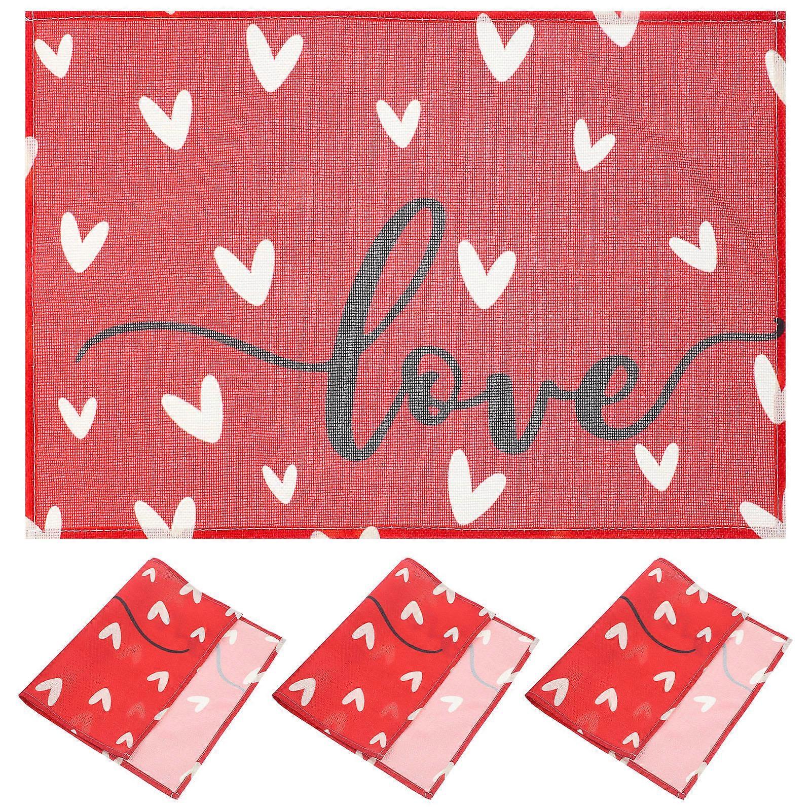 Valentines Day Heart Design Table Mats 45x30cm Red Color Linen Heat Resistant 4Set