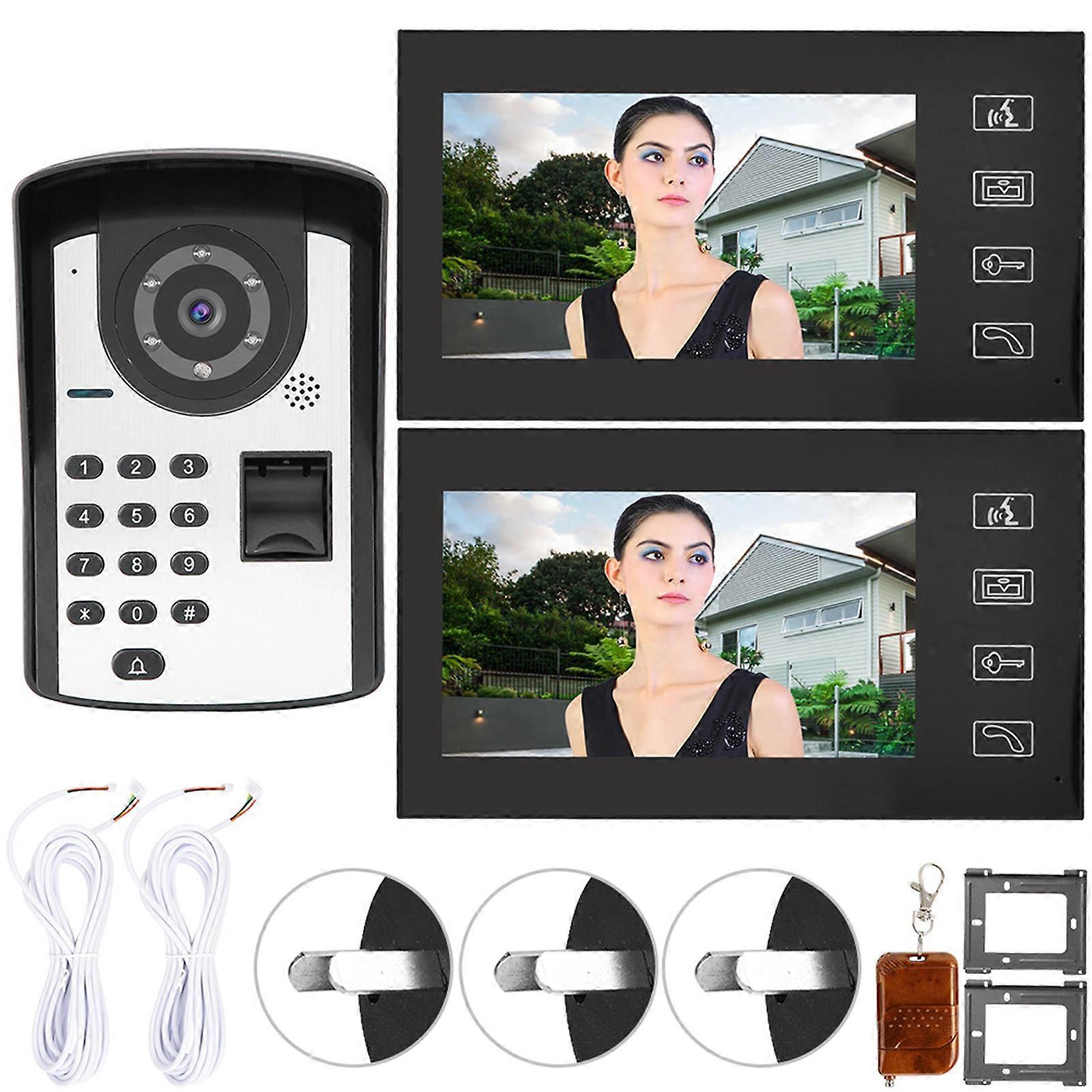 7in Wired Video Door Phone Intercom Doorbell Fingerprint Password Remote Unlock 1V2