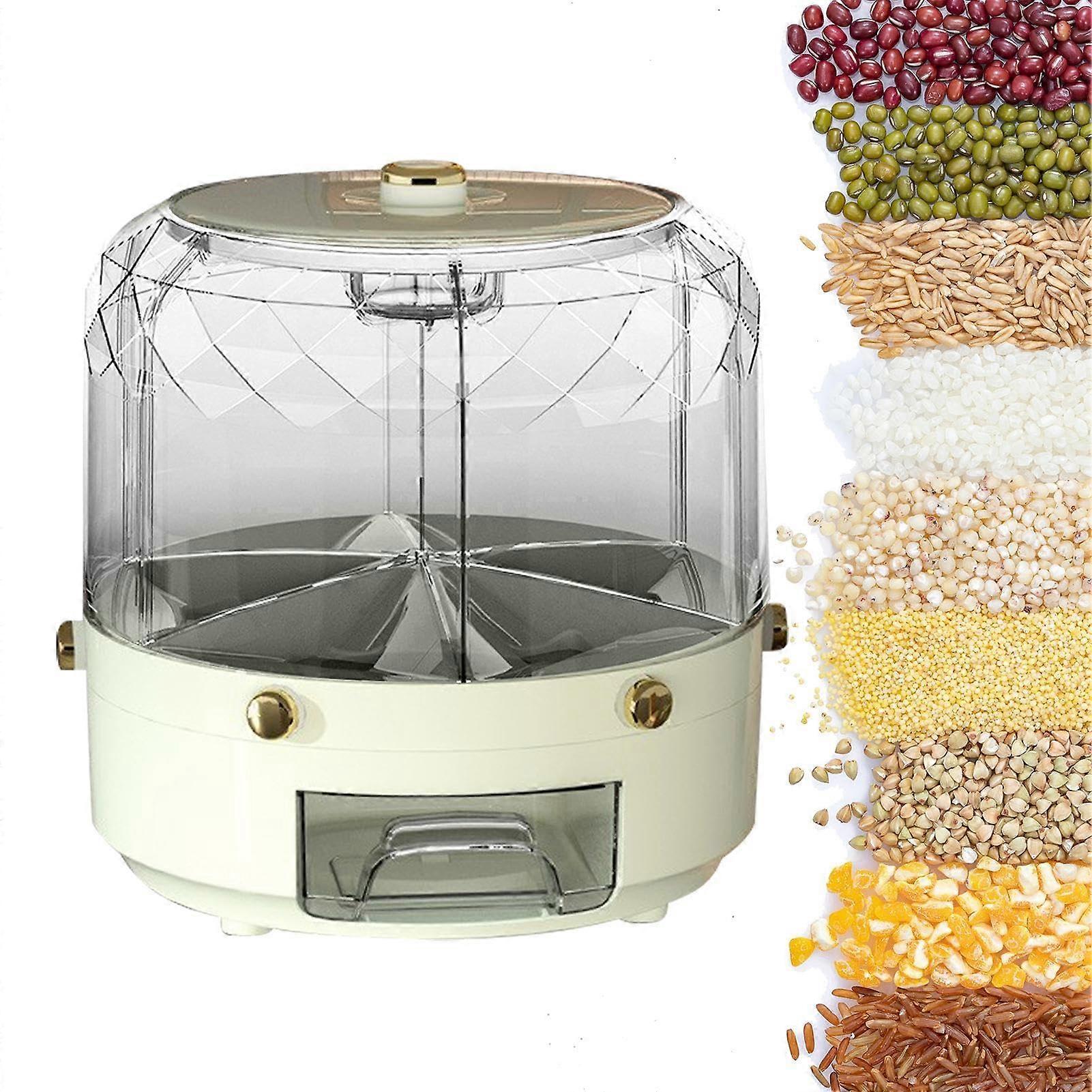 Round grain container, 360° rotatable, 6 compartments, storage box, green gilded model