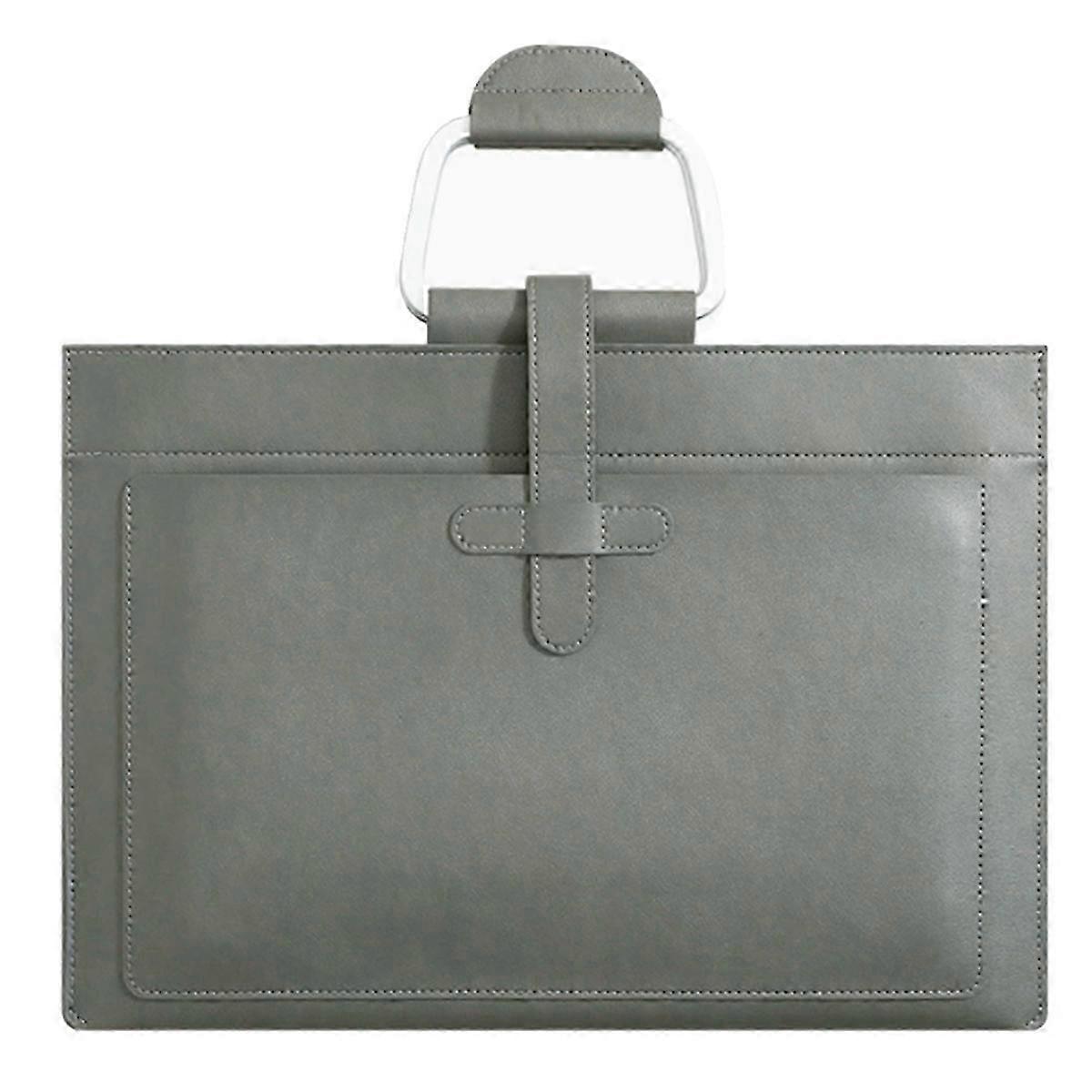A4 Leather Document Bag Envelope Document Holder Quality PU Leather Document Pouch Document Organizer File Bag--Grey