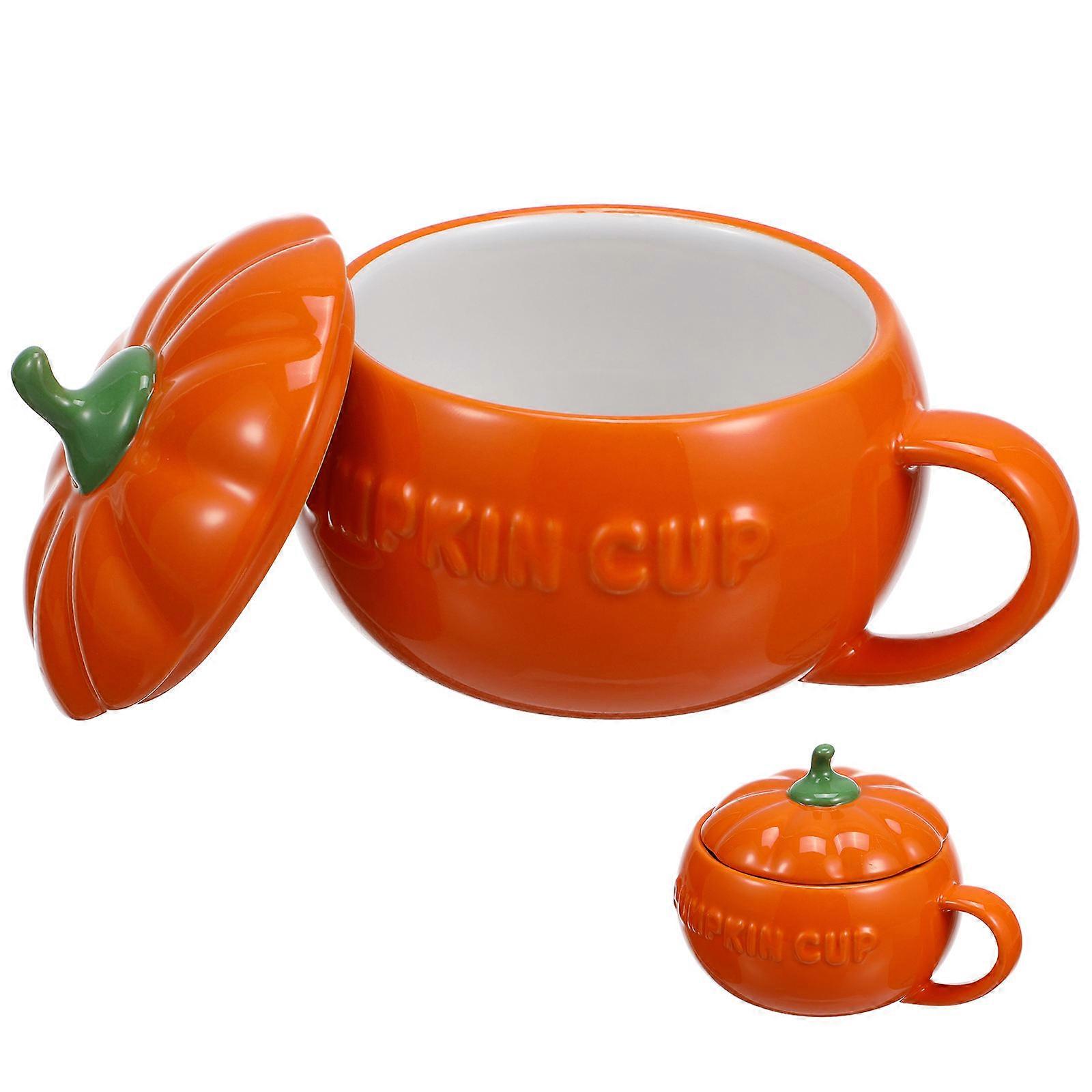 Creative Pumpkin Cup Ceramic Cups for Storage 2Pcs Orange Halloween Design