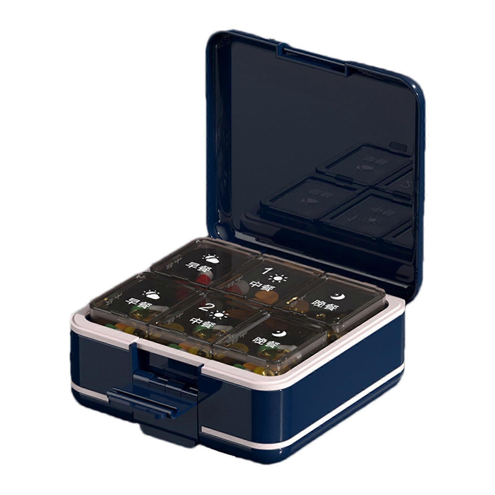 Daily Pill Organizer, Travel Pill Container, Weekly Pill Dispenser, Blue Pill Box with Separate Compartments for Family and Friends