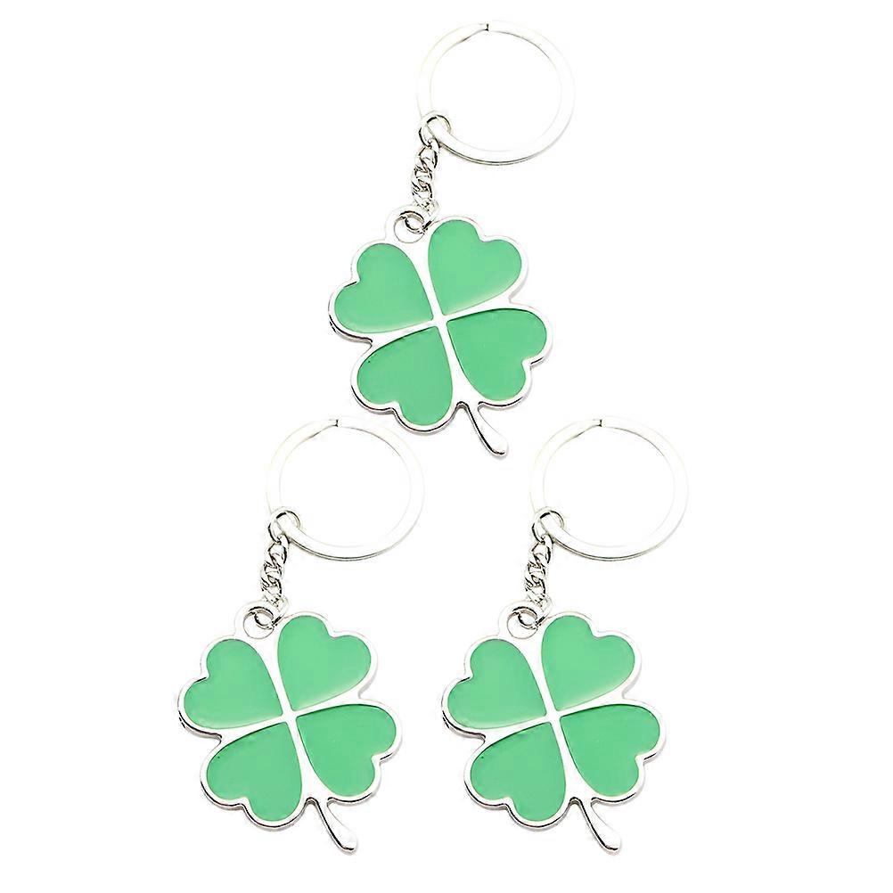 Alloy Keychain with Clover Design for St Patrick's Day Decoration Green Color 3 Pieces