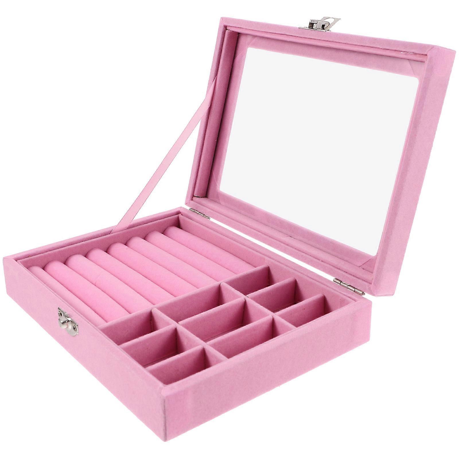 Pink Jewelry Box Organizer with Lid for Storage Made of Density Board and Acrylic 7.87 x 5.51 x 2.95 Inches