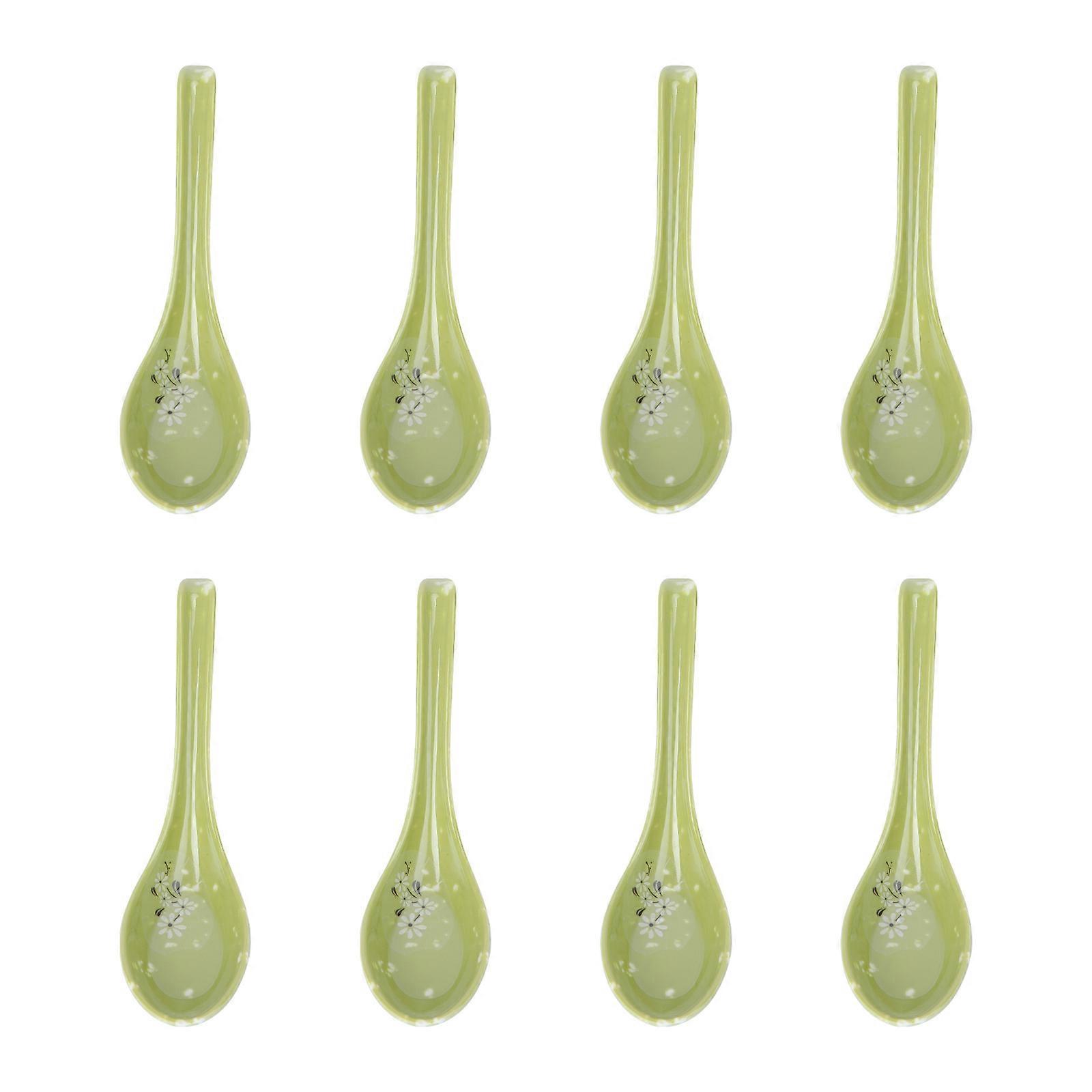 Imitation Ceramic Spoons with Long Handle for Kitchen Use Material Green Color Safe and 8 Pieces