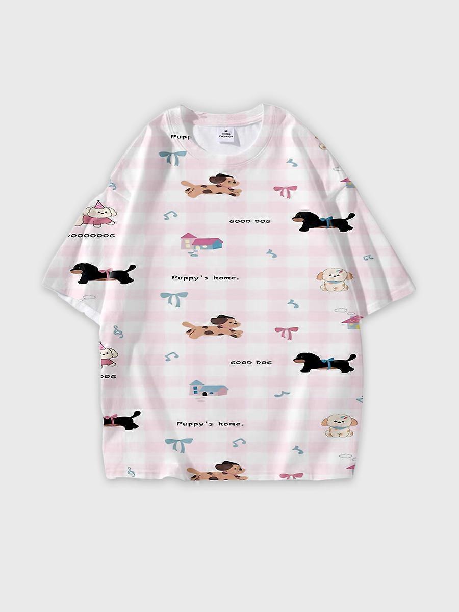 T-shirt round neck Pattern loose short sleeve C3020