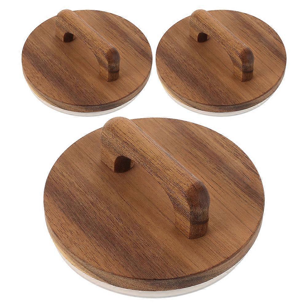 3pcs Wooden Lids with Silicone Seal for Storage Jars Tanks Light Brown Acacia