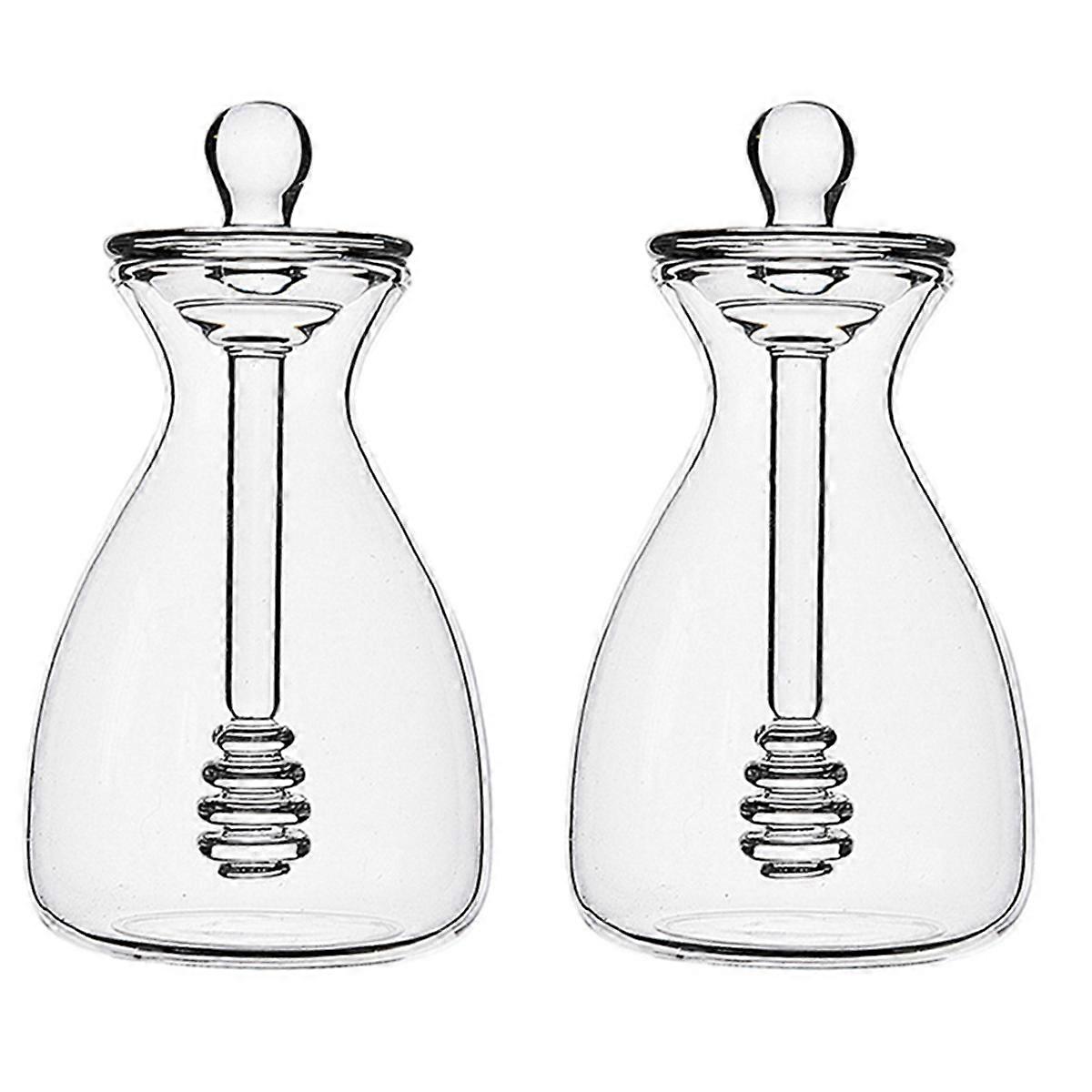 2X Handmade Honey Jar with Dipping Sauce, Glass Honey Dipping Sauce and Honey Jar