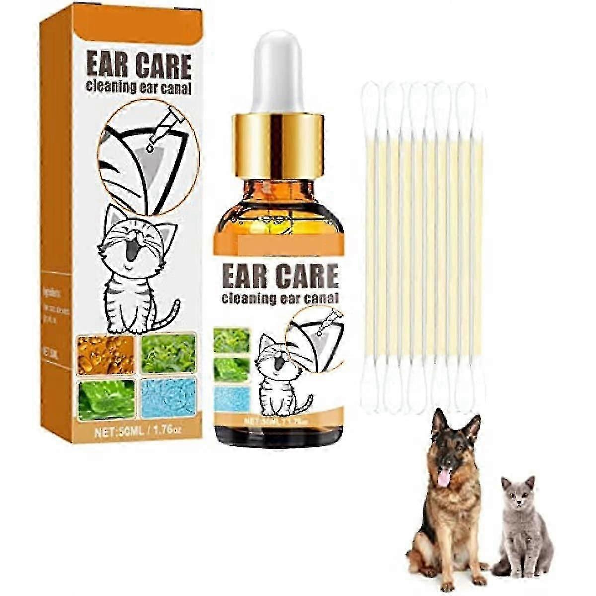 猫と犬のためのイヤークリーナー、耳のミルク、耳のミルクオイル、猫と犬のイヤークリーナー、かゆみ止め、うなずき、ダニと不純物10本の綿棒付き