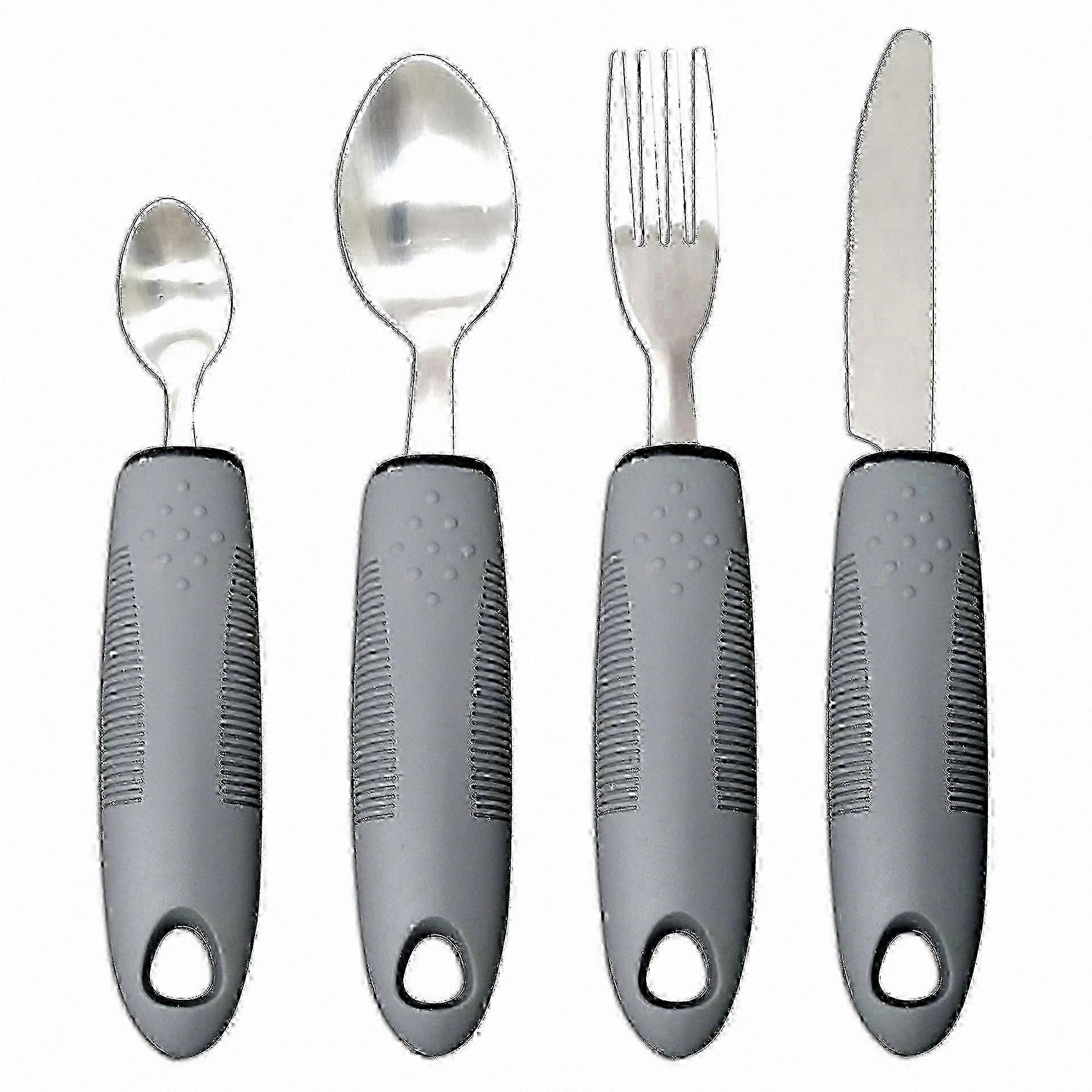 Stable Grip Utensil Set for Seniors and Disabled Users - Gray Non-Tremor Cutlery Collection