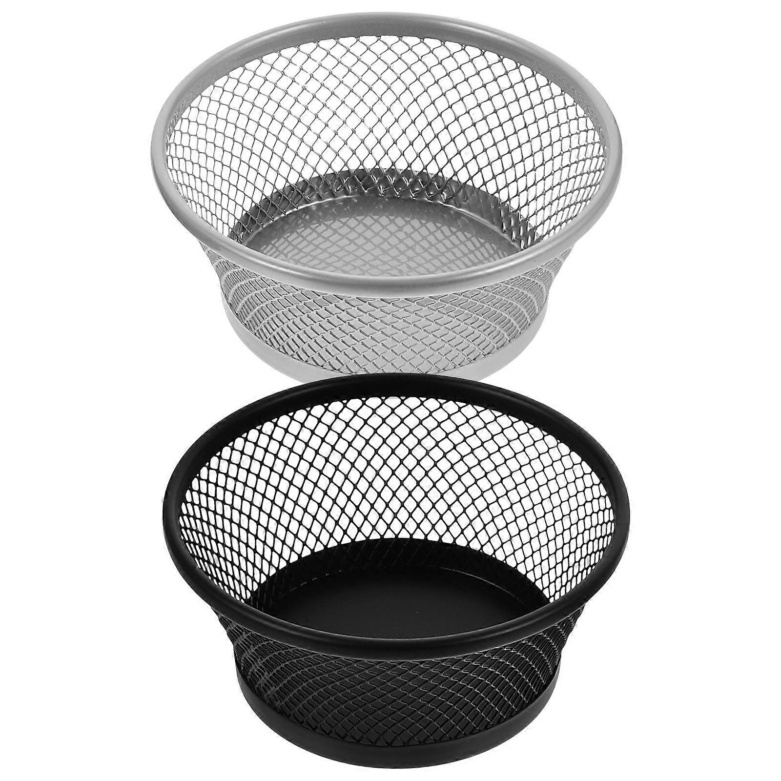 Mesh Paperclip Holder Set of 2 Stackable Compact Storage for Office & Home Desk Organization Holds Small Clips in Black & Silver Containers