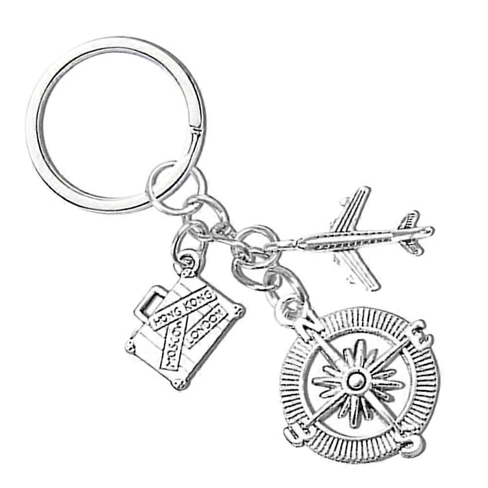 Mini Compass Keychain Hiking Bag Charm Practical Design Silver 1Set