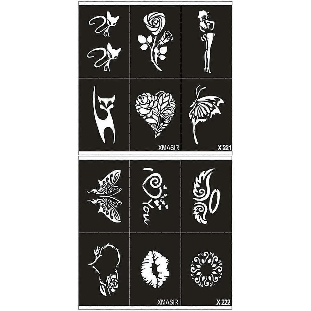 Reusable Stencils For Drawing 2 Sheets Hollow-Out Patterns DIY Tattoo Cards For Custom Painting 10X7X0.2Cm Great For Friends