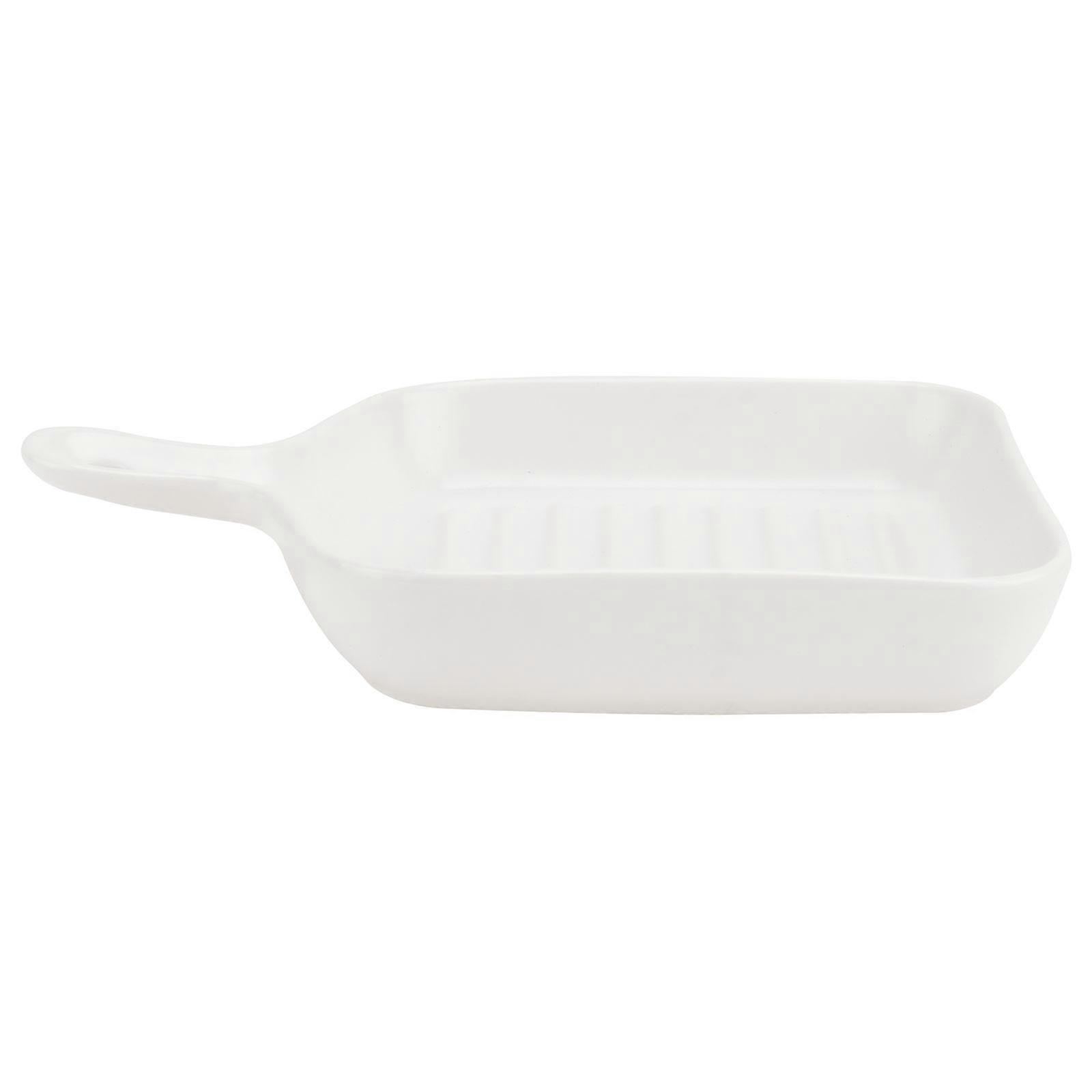 Square Grill Plate Non Stick Coating Resuable Dish Drying Tray Food Transfer with Short Handle (White)