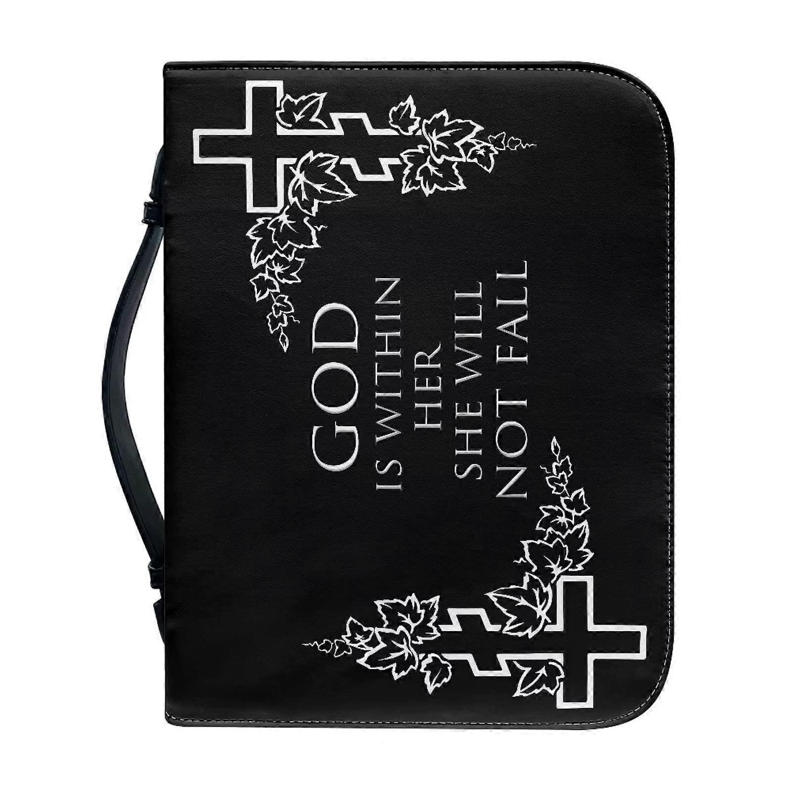 Black Cross Bible Bag for Women 2XL Leather Book Bag with Pockets Bible Holder Case for Travel and Protection