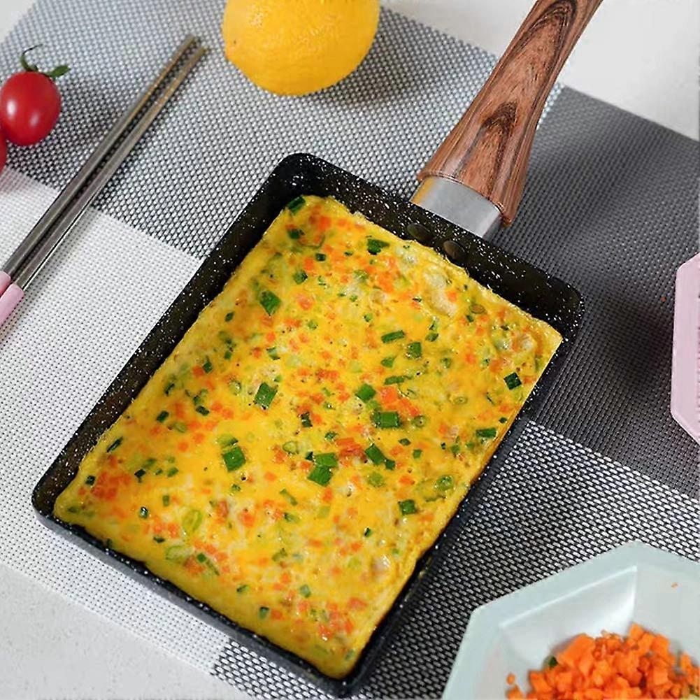 Wooden Handle Square Nonstick Tamagoyaki Frying Pan, 15.5 x 18.5 x 35cm, Ideal for Omelettes and Cooking Eggs