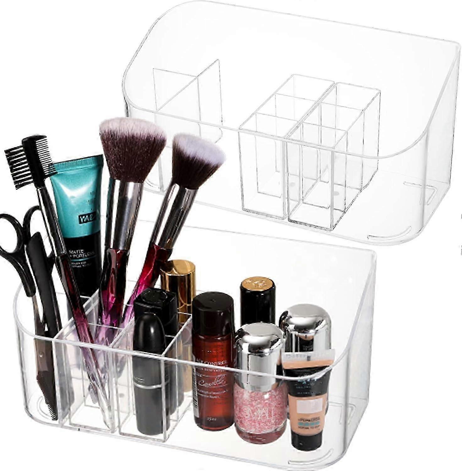 2er-Pack Make-up-Organizer aus Kunststoff, transparentes Acryl, Kosmetik- und Schmuckzubehör, Aufbewahrungstablett, Make-up-Display-Tablett mit 9 Fächern