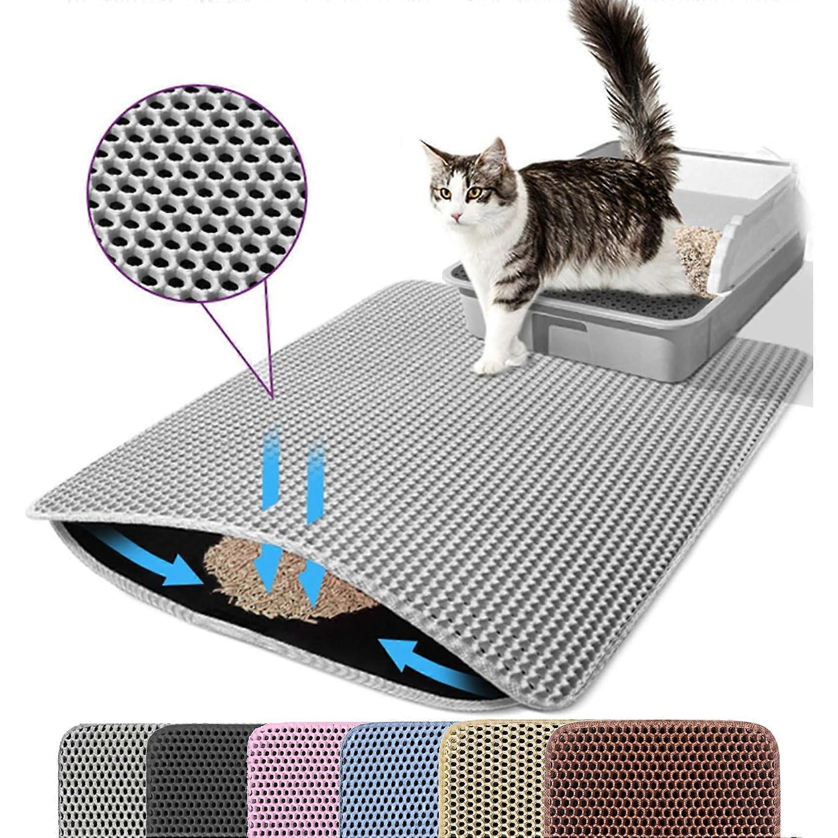 Cat Litter Tray Mat 60 x 45 cm, Double-Layer Underlay, Waterproof Honeycomb Design, Grey