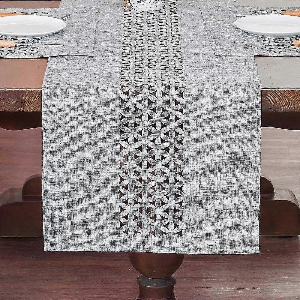1 pcs  Rectangle Table Runners Fabric Home Gary Table Runner with Well-Trimmed Edge for Picnics Indoor and Outdoor Dining Holiday Long Tables (Gray, 3