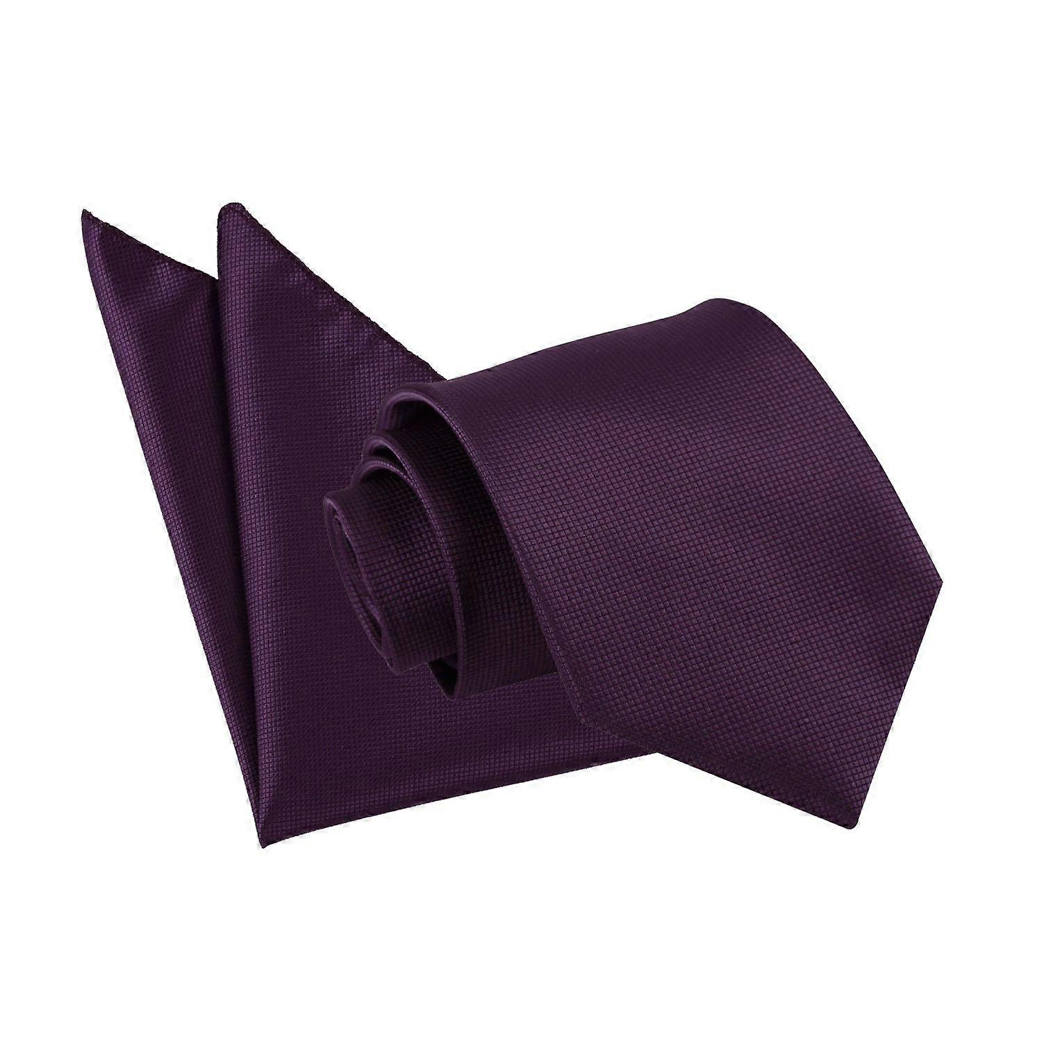 Cadbury Purple Solid Check Tie and Pocket Square Set