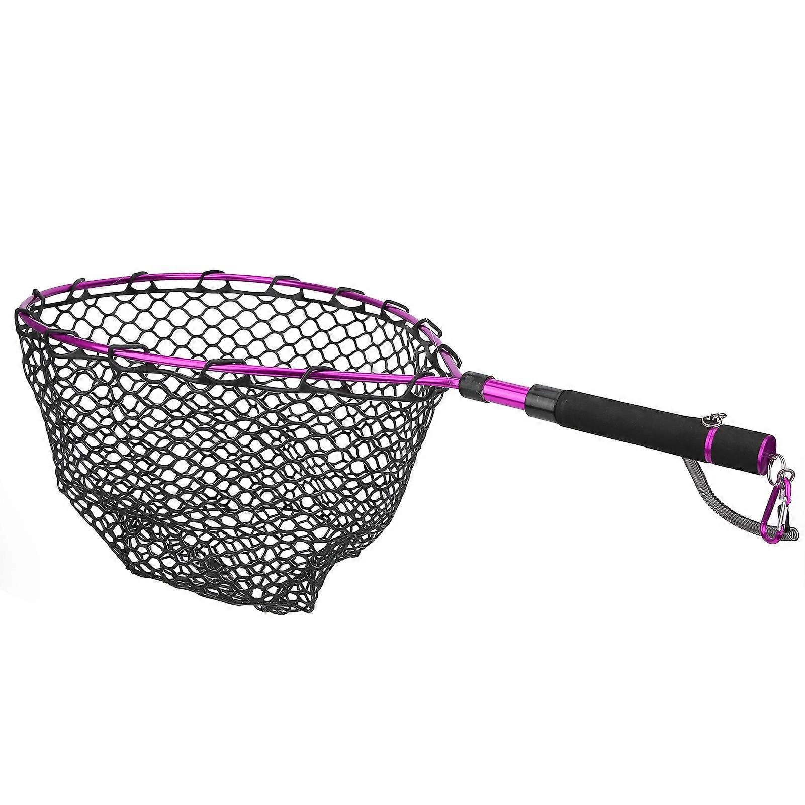 Foldable Lightweight Fly Fishing Landing Net Aluminum Alloy Frame EVA Handle Fishing NetPurple