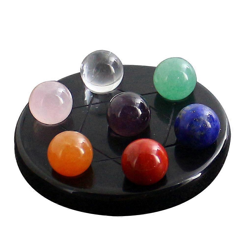 7 Chakra Gemstone Ball Sphere Set for Decoration with Black Obsidian Stand