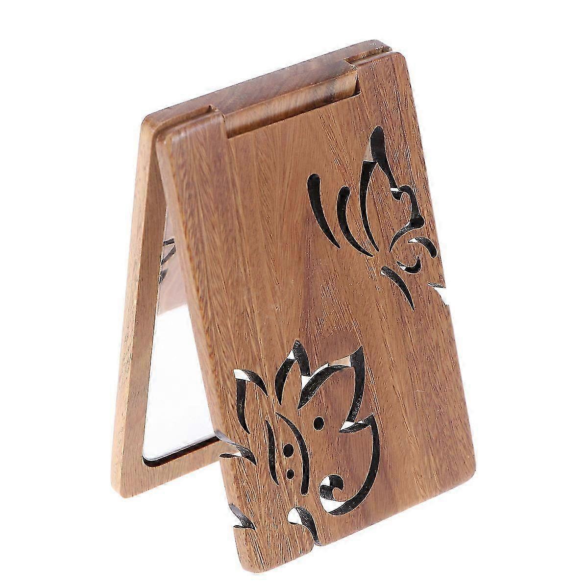 Foldable Mirror Portable Makeup Mirror Black Gold Wooden Practical Bathroom Use Eyeliner Application 1Pcs