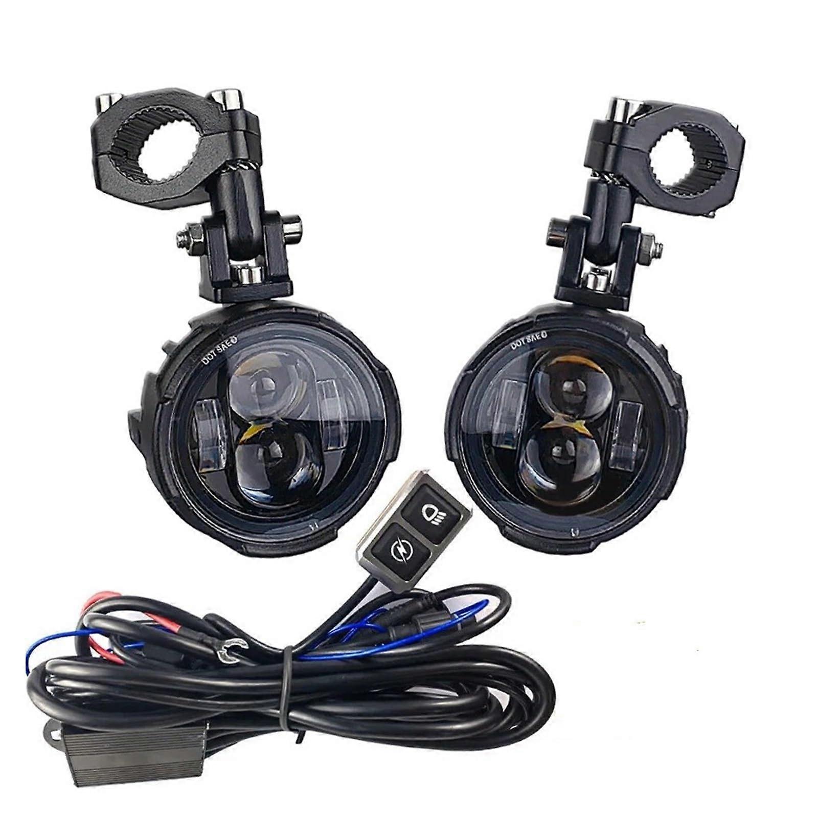 Front Light 100W Motorcycle Fog Lamp Pair LED Headlight Auxiliary Driving Light Dual Color Flasher