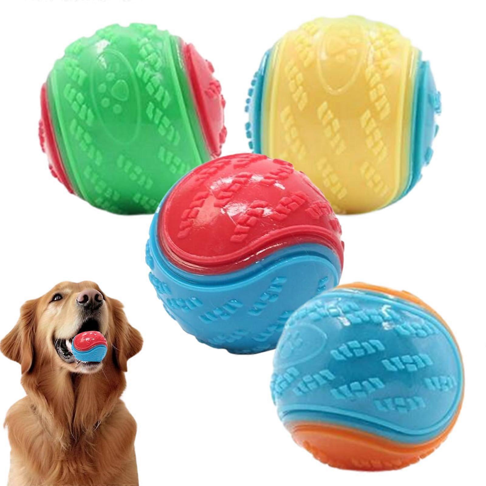 4Pcs Squeaky Dog Ball, Interactive Puppy Chew Toy For Teeth Cleaning, Durable Dog Ball For Training