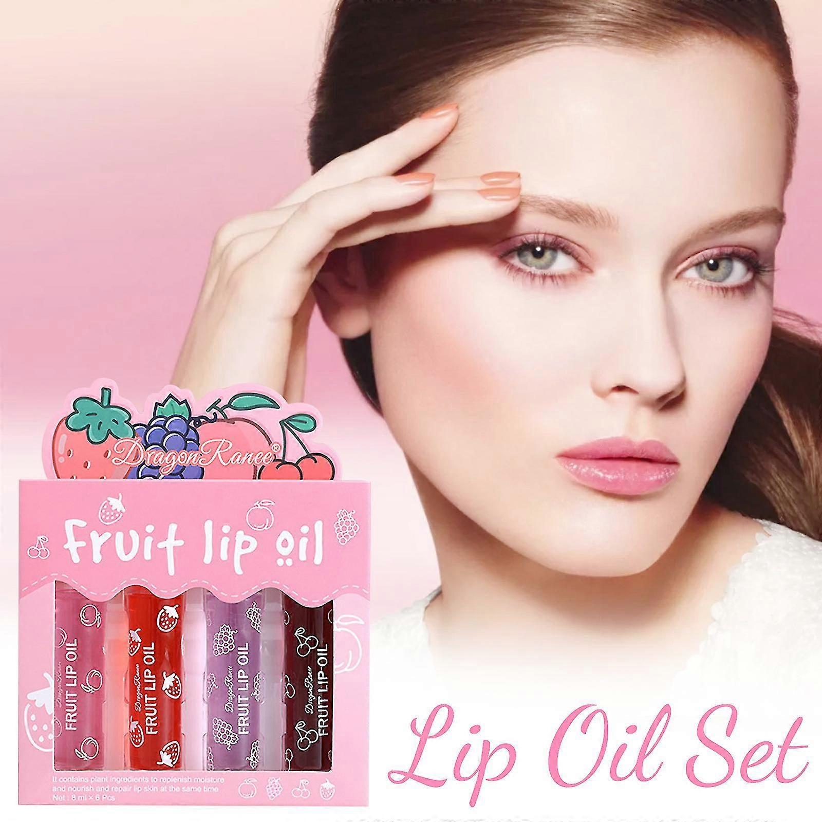 4pcs Rolling Ball Lip Oil Set Moisturizing Transparent Gloss