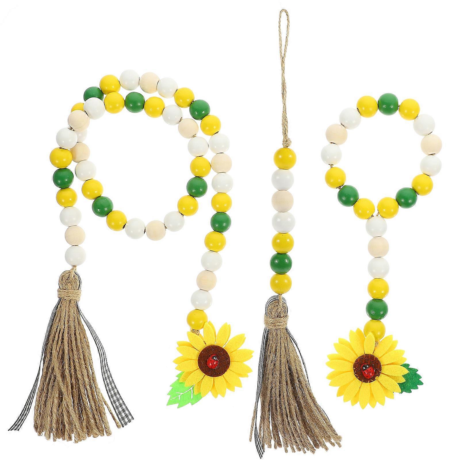 Wooden Beads Garland for Party Decor 3Pcs with Hanging Tassel Accent