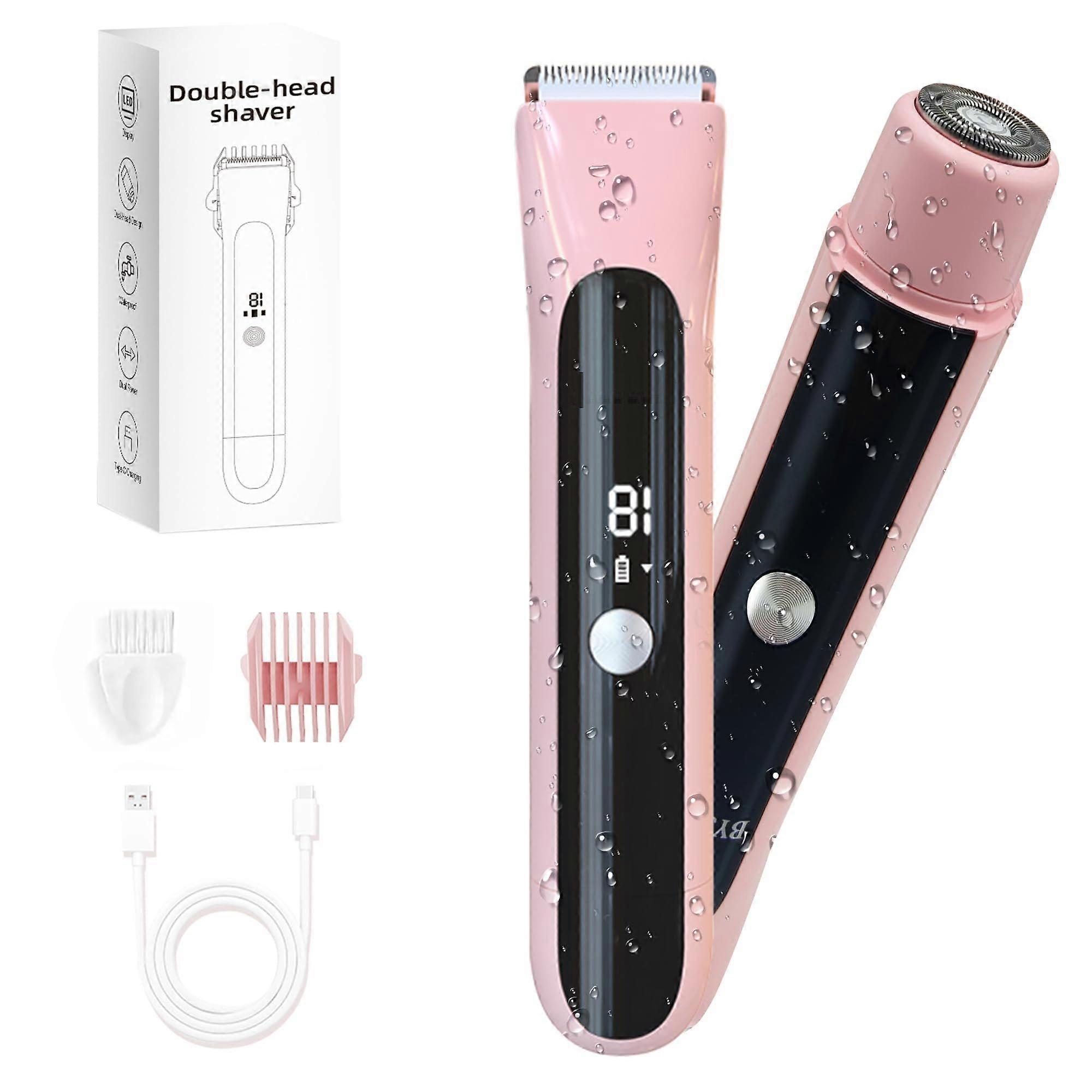 2-in-1 Bikini Trimmer Womens Dual Head Hair Shaver Painless Wet & Dry Electric Razor for Smooth Bikini Lines