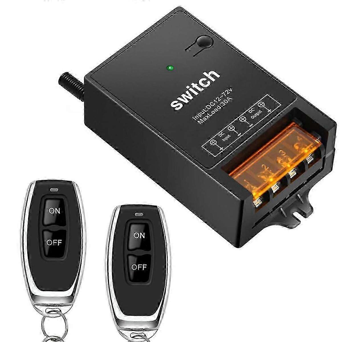 Interruptor de control remoto de 12v con relé de 30A, DC 72v 60v 48v 36v 24v 12v Interruptor inalámbrico para luces, lámpara