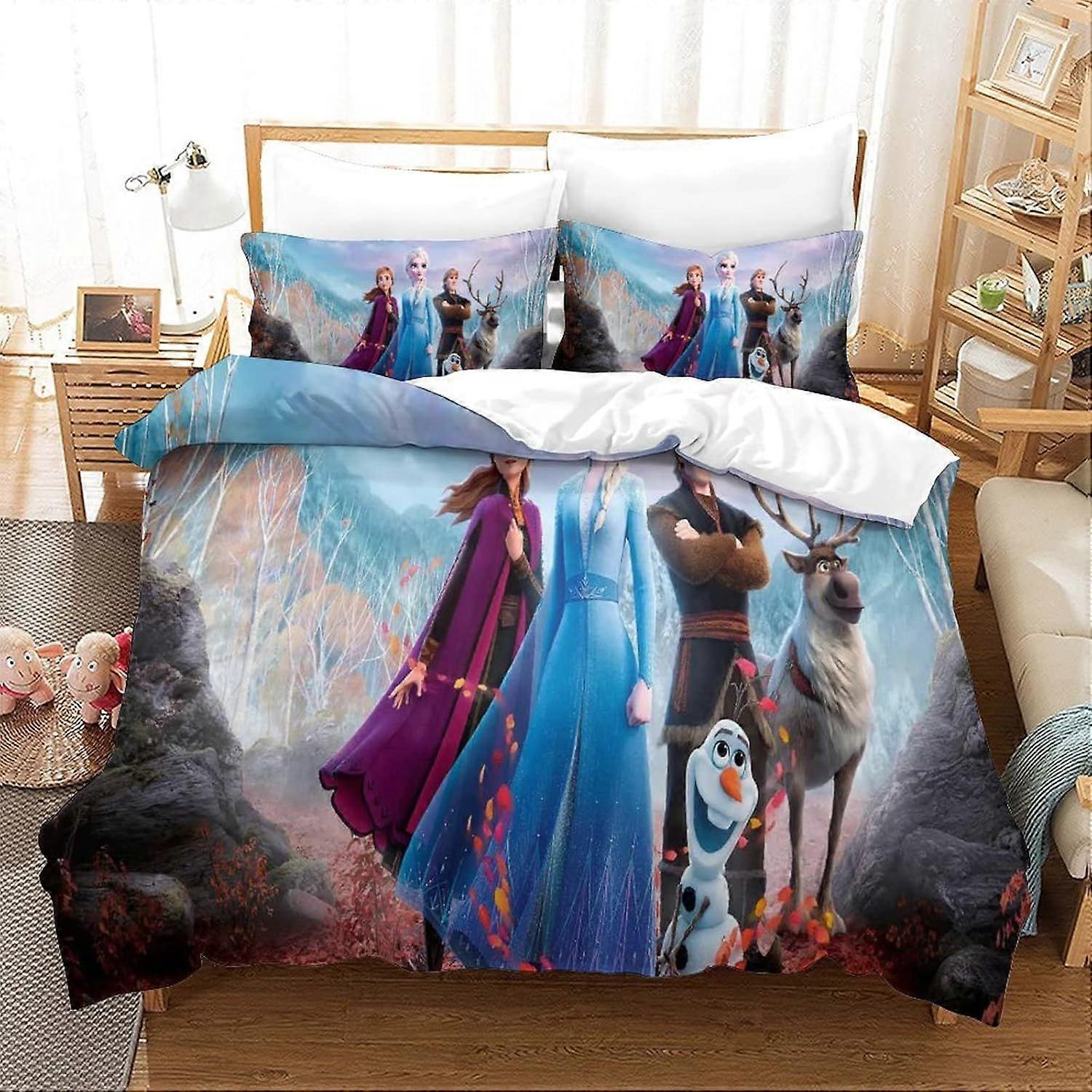 Duvet Cover Set Double Frozen Printed Duvet Covers Bedding Set for in Kids Teens Adults Soft Hypoallergenic Quilt Cover with Pillowcase with Zipeer Cl