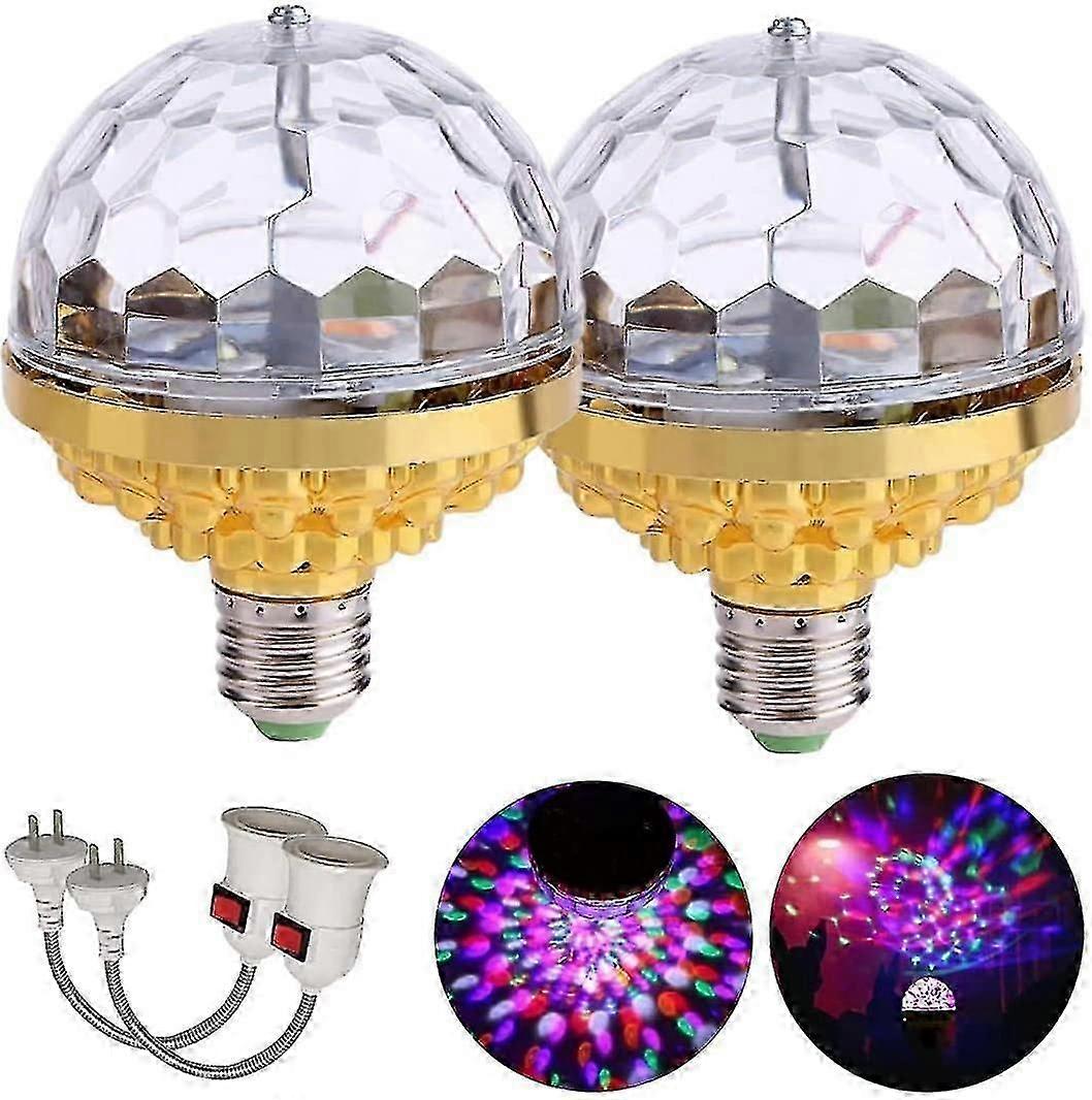 2 个彩色旋转魔术球灯,派对灯迪斯科球带插座 LED RGB 频闪舞台灯派对