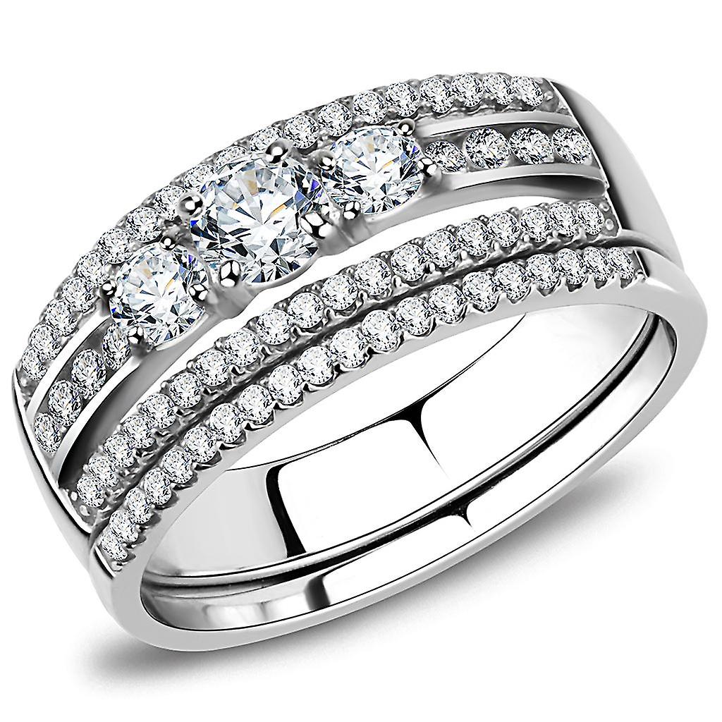 High polished (no plating) Stainless Steel Ring with AAA Grade CZ in Clear for Women Style DA062
