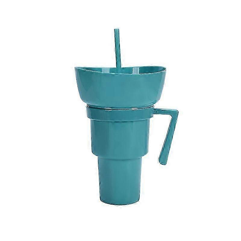 2-in-1 Popcorn and Drink Cup with Handle and Straw, Leakproof for Travel Snacks and Beverages