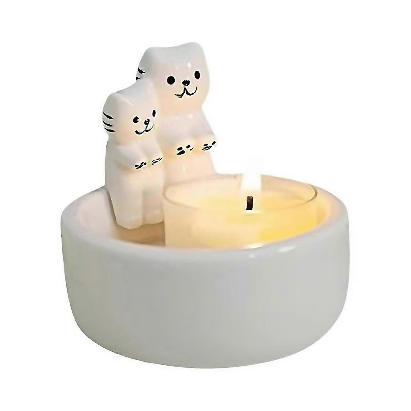 For Ceramic Cat Candlestick Cute Grille Cat Aromatherapy Candlestick