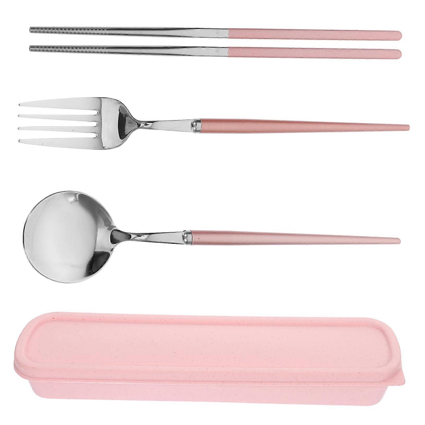 Camping Set 3Piece Stainless Steel Chopsticks Fork Spoon Set Portable Reusable For Adults