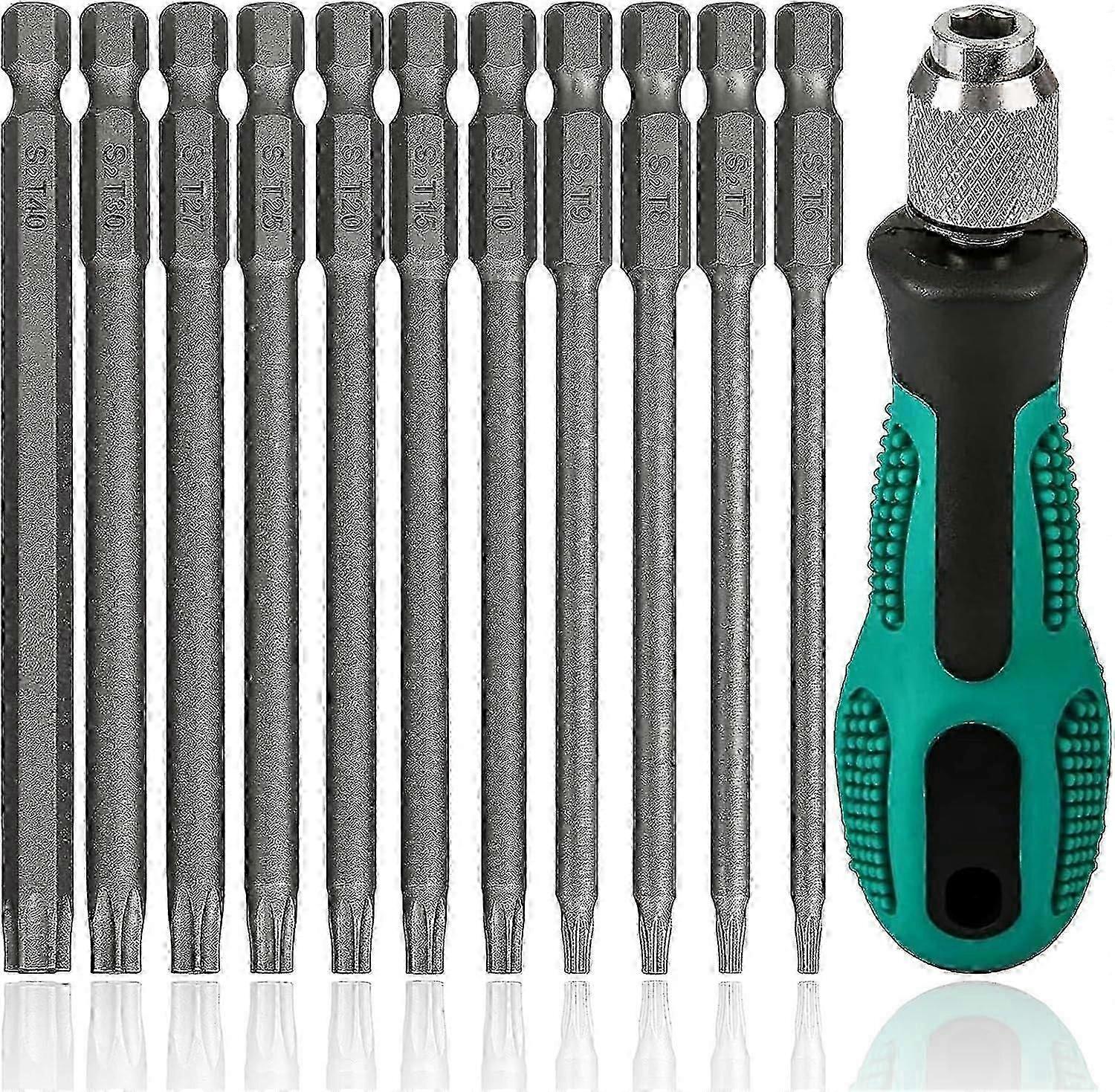 Set of 12 Torx Screwdrivers T6-T40, Long Screwdriver 120mm Magnetic Hand Screwdriver Sets T6-T40 Repair Tools, Magnetic Ratchet Screwdriver for Cordle