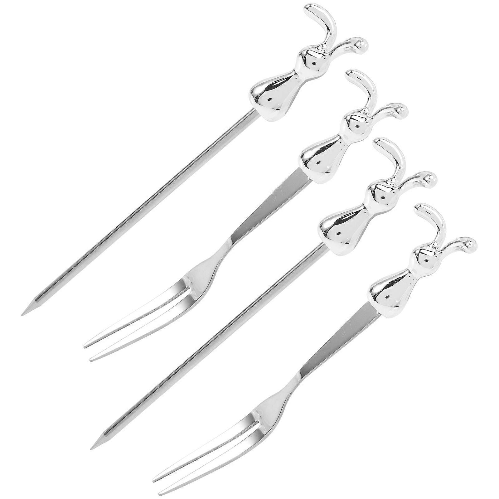4Pcs Stainless Steel Bunny Fork Fruit Skewer Set Kids Utensils for Party